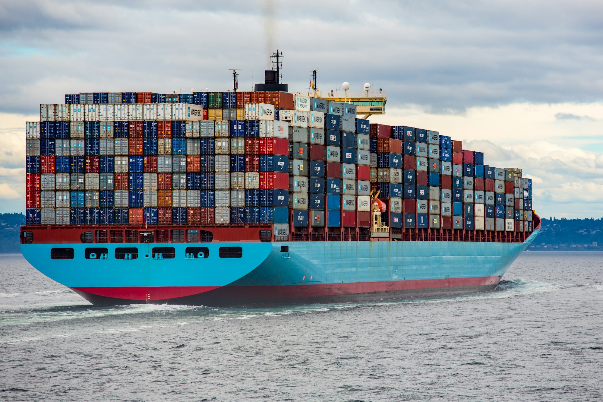 Cargo vessel transiting open ocean